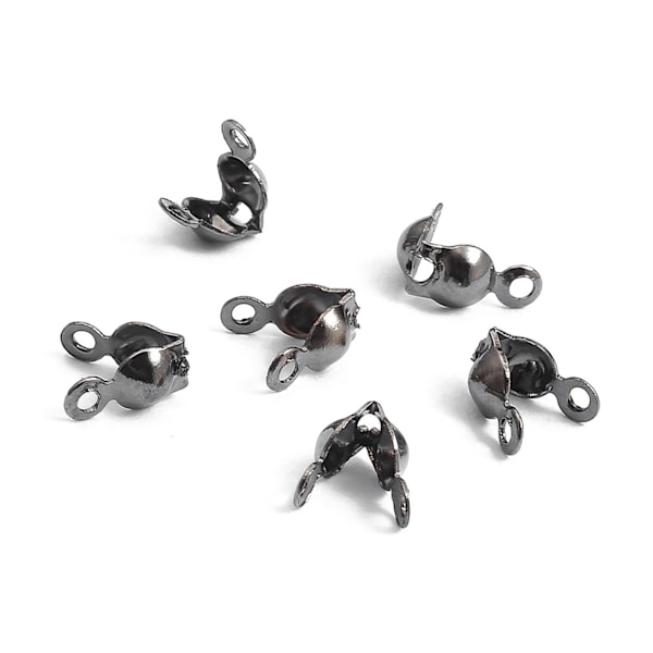 100 st Pärltoppar Knuttäckare Mode Metall Handgjorda Clamshells Crimp Pärltoppar Knuttäckare DIY Smyckestillbehör Ruthenium Svart