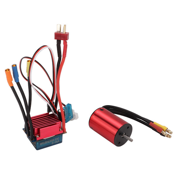 Børsteløs motor ESC CNC-bearbeiding aluminiumlegering 3800KV børsteløs motor 35A børsteløs ESC for 1/14 1/16 RC-bil
