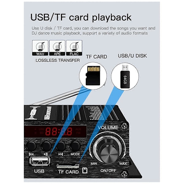 Ny Digital Bluetooth Forstærker 12V Hjemmebil 2 Kanal