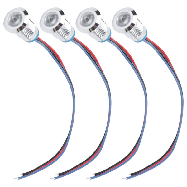 4 sæt forudkablede runde LED'er Vandtætte 2-farvede lys fælles anodeelektrode 12 mm 3-6V (rød og blå)