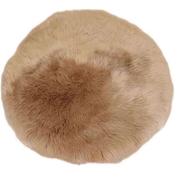 Supermykt, rundt og fluffy shaggy teppe i imitert saueskinnspels for soverom, stue, barnerom