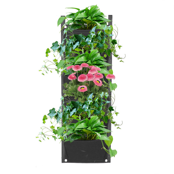 6 lommer lodret plante dyrke poser beholder væg hængende planter til udendørs have sort