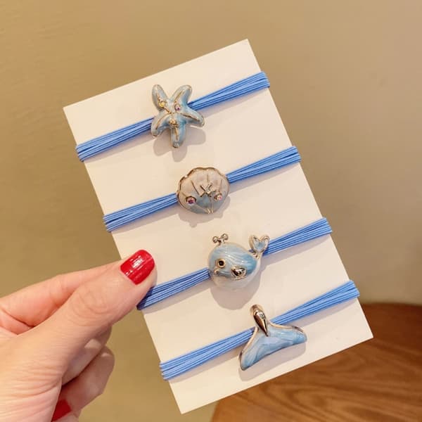 4 STK Søde Dyre Scrunchies Lille Hval Hår Elastik Hårring Elastisk Hårtov til Piger