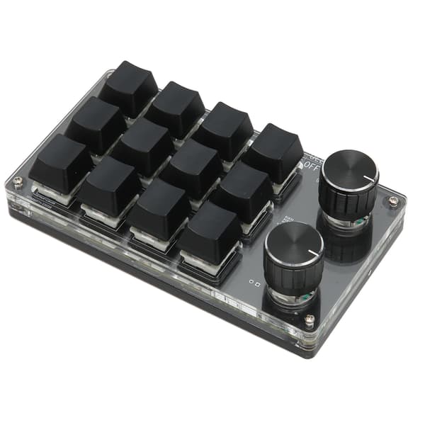 Mini-tastatur 1-hånds mekanisk tastatur kablet USB programmerbar makro 12 taster 2 knapper RGB lys blå switch PC universal