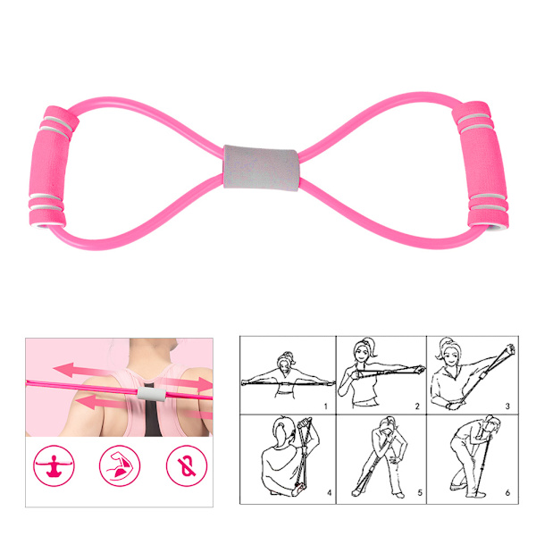 2st 8-format dragrep Bröstexpanderare elasticitetsbälte Stretching rem Yoga Fitness rosa