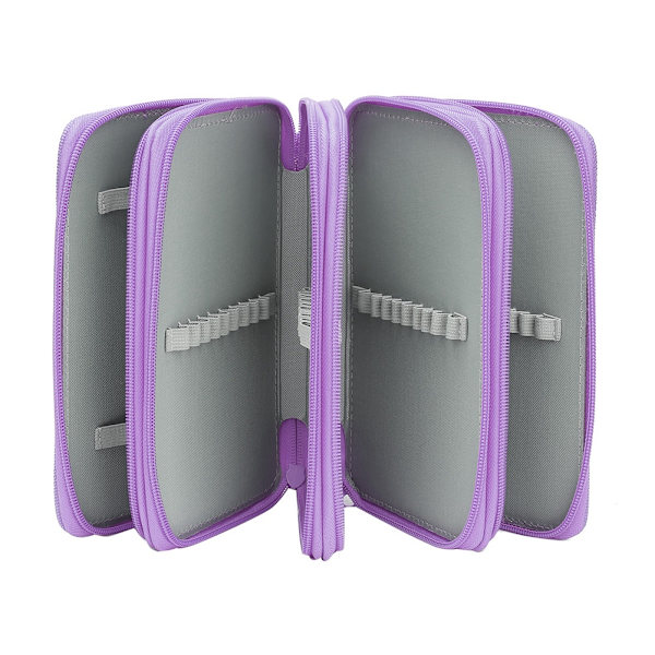 Firkantet fire lag 72 huller Skitse Kunst Tegning Penalhus Organizer Pure Color Pen Bag (lilla)