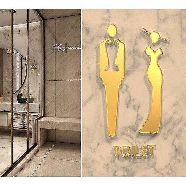 Stereoskopisk minimalistisk toalettskylt för män och kvinnor, identifieringsskylt för köpcentrum, toalett, hem, hotell, kreativ toalettskylt GULD