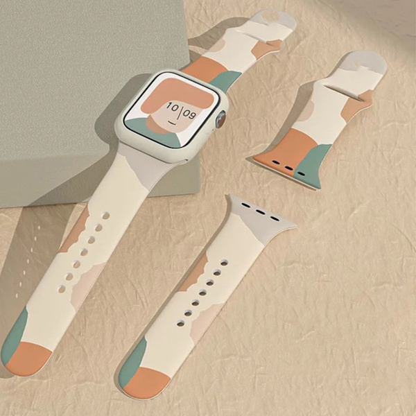 Silikonklockarmbandersättning Färgtryck Snabbkoppling Armbandsur Rem för IOS Watch 6 7 Grön Snö Orange 38/40/41MM