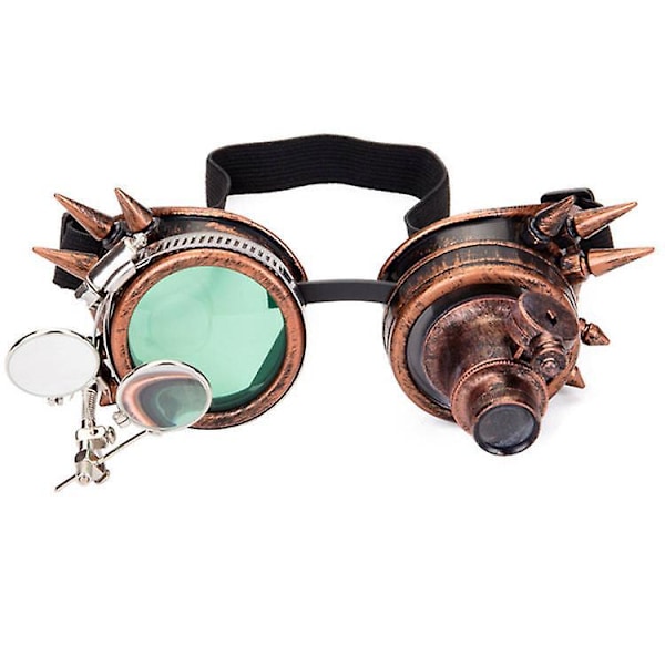 Viktorianska Steampunk-skyddsglasögon med Färgade Linser och Ocular Loupe