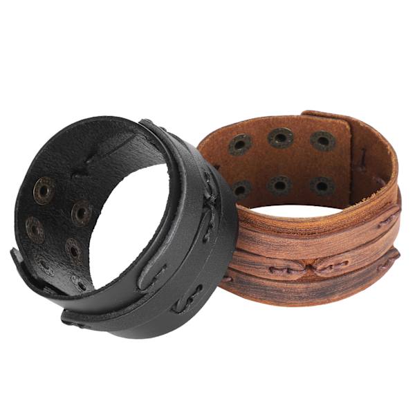 2 st läderarmband handgjorda retro justerbara tryckknappar casual dam punk smycken
