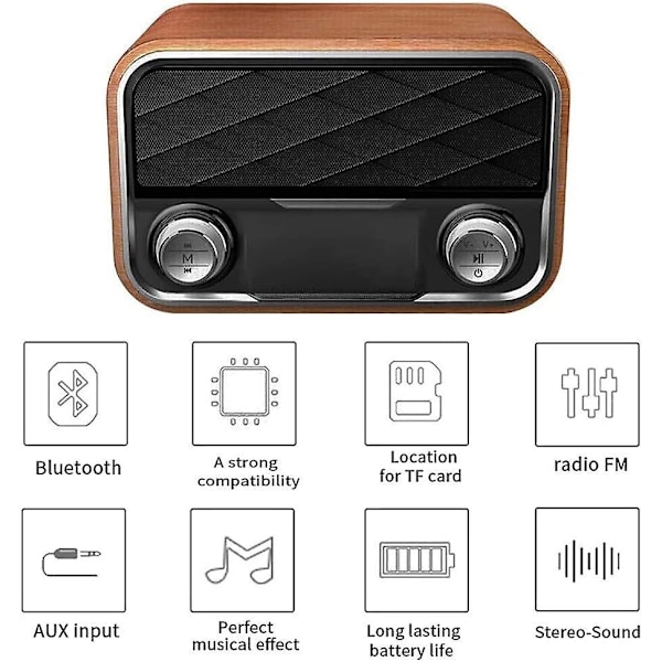 Bærbar Bluetooth Retro Radio med FM/Aux, Antenne Backup, Clear Sound og Android Tablet-kompatibilitet