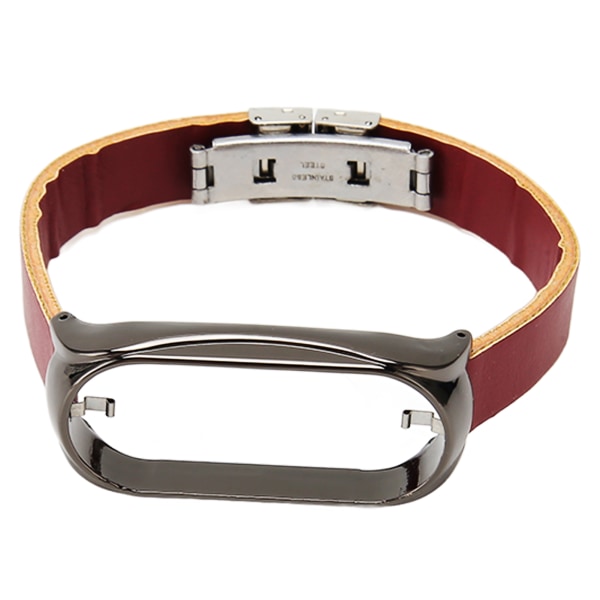 Rustfrit stål PU-læderrem med kofangerkasse Smart Watch-udskiftningstilbehør Passer til Mi Band 7 brun og sort