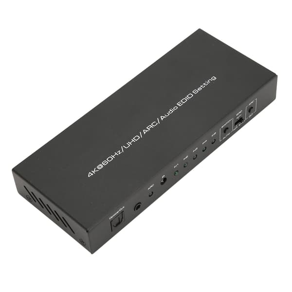 HDR HD Multimedia Interface Ljudextraktor 5 Portar 18 Gbps Ljudextraktor Switchbox med Fjärrkontroll ARC 100‑240V US-kontakt