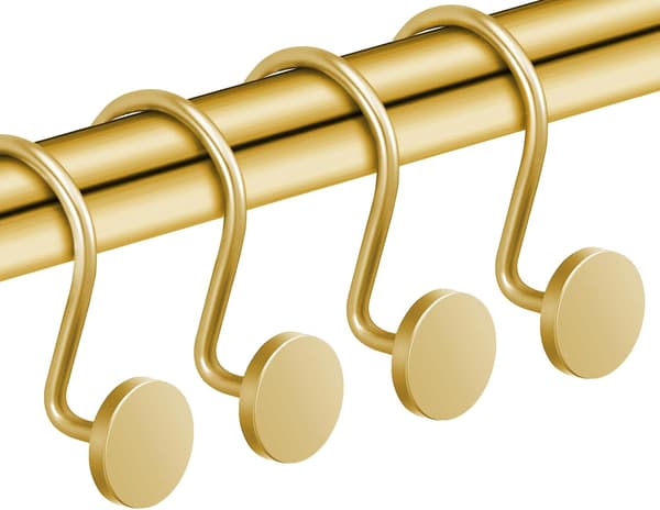 Set med 4 Guldfärgade Duschdraperikrokar, Rostfria Duschdraperiringar för Badrum, Metallduschkrokar för Duschdraperistång, Modern Dekorativ Dusch C