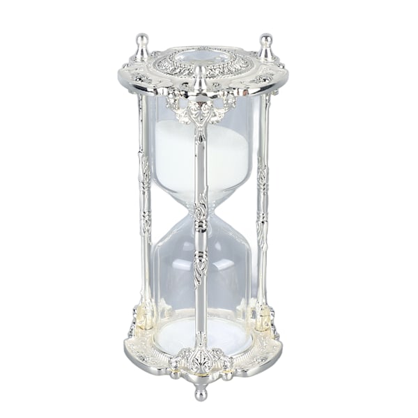 Antik Sand Timeglas Timer Metal Elegant 15 Minutter Dekorativ Timeglas til Bryllup Hjemmekontor Hvid