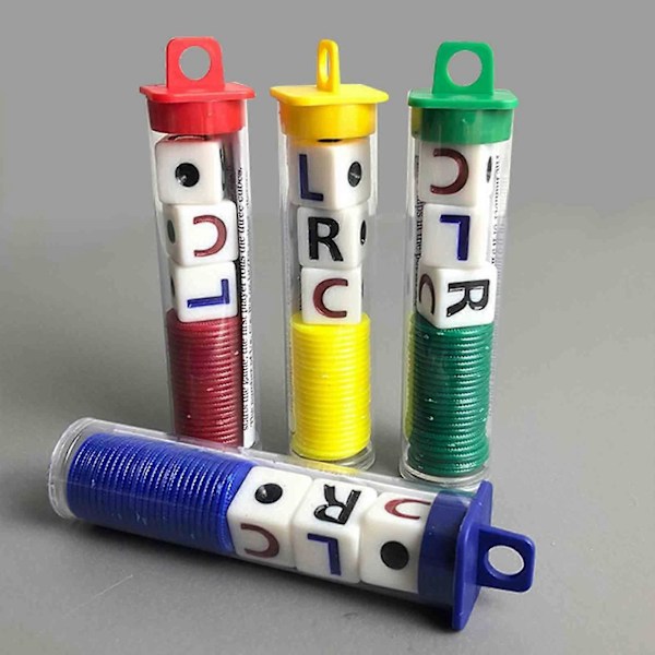 L C R Left Center Right Terningespil L R C Etui m/ Chips & Terninger Brætspil Legetøj, 100% Ny gul
