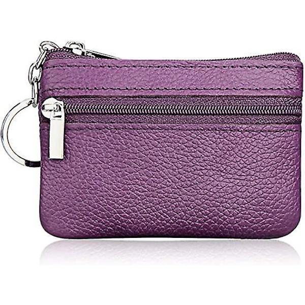 Aito nahkainen naisten minikolikkopussi lompakko avainrenkaalla - Violetti (1 pakkaus)