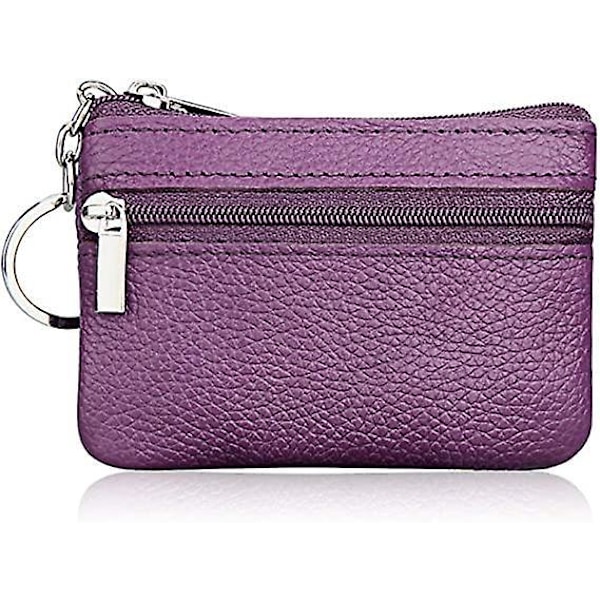 Genuine Leather Women's Mini Coin Purse Wallet with Key Ring - Purple (1 Pack)