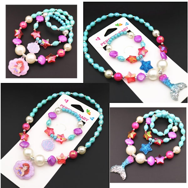 Barn pärlhalsband Set Flickor Stjärnskalformade hängsmyckesset Födelsedagspresent Halsband Set