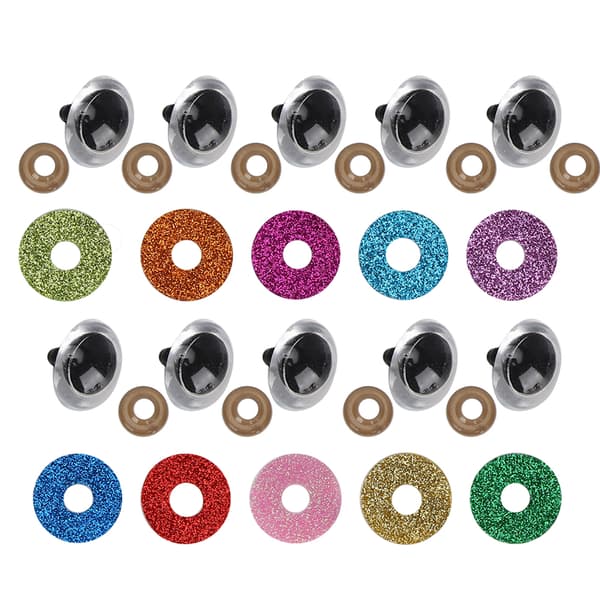 Säkerhetsögon med färgglada glitterbrickor för dockleksaker, gosedjur, dockor 24MM