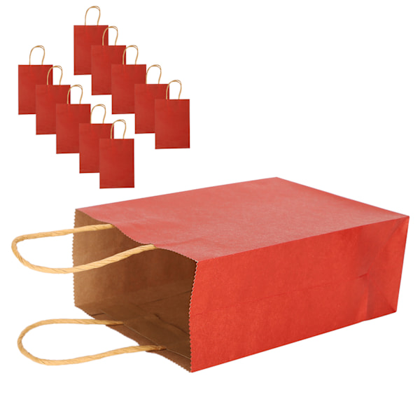 10 stk bærbar festpapirpose enkel handlepose gavepose med håndtak 15 x 8 x 21 cm rød