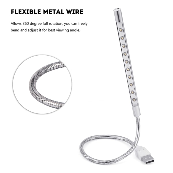 Bærbar stilfuld USB 10 stk. LED-lampe med høj lysstyrke Blubs Lys til PC/ Laptop Sølv