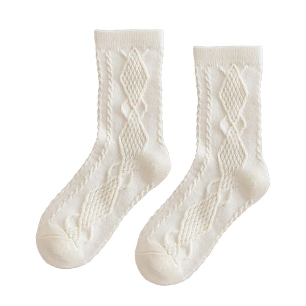 Børne Crew Sokker til Piger Bomuld Komfortable Varme Retro Preppy Mid-Calf Crew Sokker til Vinter Efterår Beige M