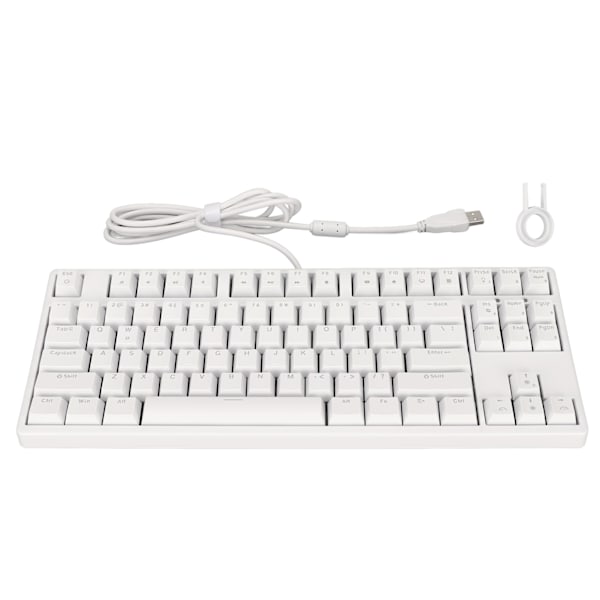 Mechanical Keyboard 87 Keys Blue Switch Monochromatic White Light Various Lighting Modes Wired Keyboard for Win for IOS White