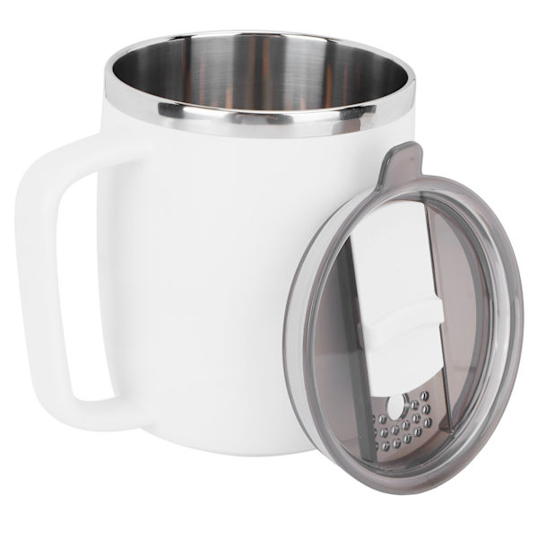 400 ml Kaffeemugg i Rostfritt Stål Anti-Skållande Vattenkopp med Lock för Hemmakontor Underbar Present (Vit)