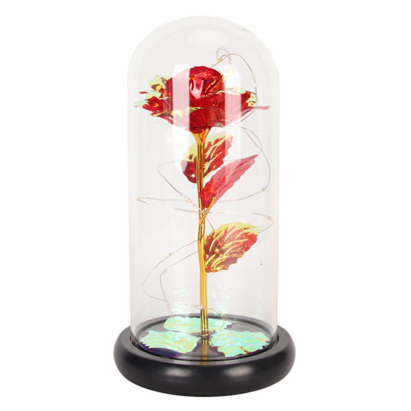 Glass Rose Lys Dekorativ Romantisk Vakker LED Kunstig Blomst i Glasskuppel for soverom Stue Rød