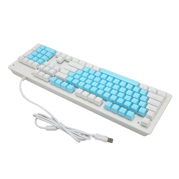Speltangentbord USB 104 tangenter mekanisk brytare RGB bakgrundsbelyst 4,9 fot kabel trådbundet tangentbord för stationär bärbar dator brun brytare (blå vita tangentbord)