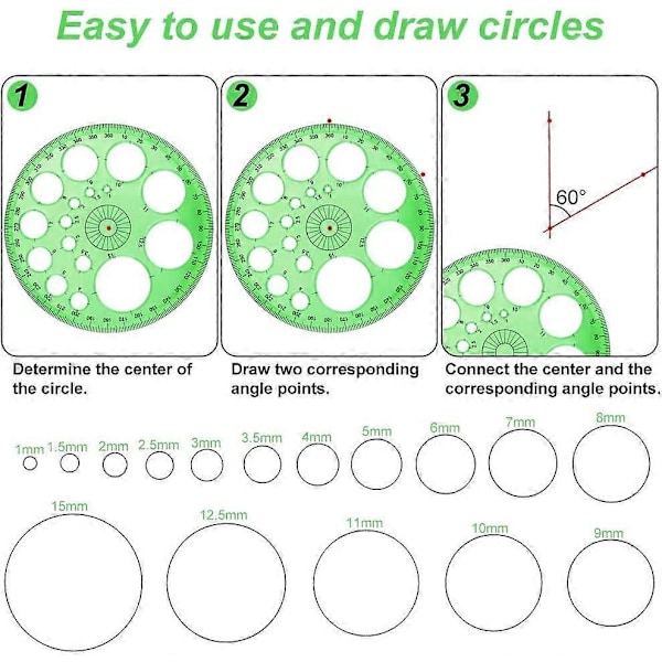 2 stycken cirkelstencil linjal cirkelstencil 360 graders gradskiva plast cirkulär gradskiva matematik