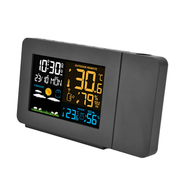 Inomhus- och utomhustermometer 60 m överföringsklockprojektionsfunktion Temperaturprognos Digital hygrometer EU 100-240V