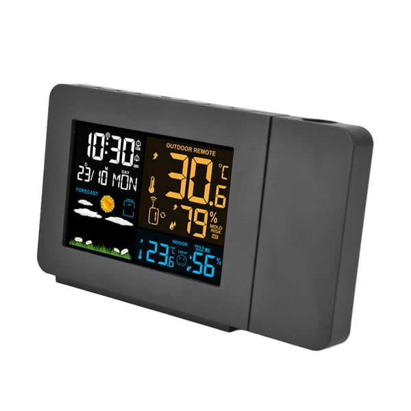 Inomhus Utomhus Termometer 60m Överföring Klocka Projektionsfunktion Temperaturprognos Digital Hygrometer EU 100‑240V