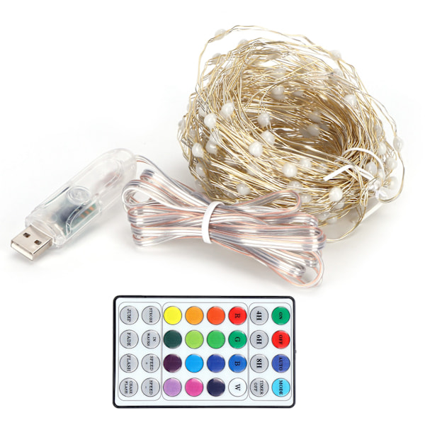 16 färger 200 lysdioder ljusslinga koppartråd RGB dekorationslampa IR fjärrkontroll timing vattentät 20m/65,6ft
