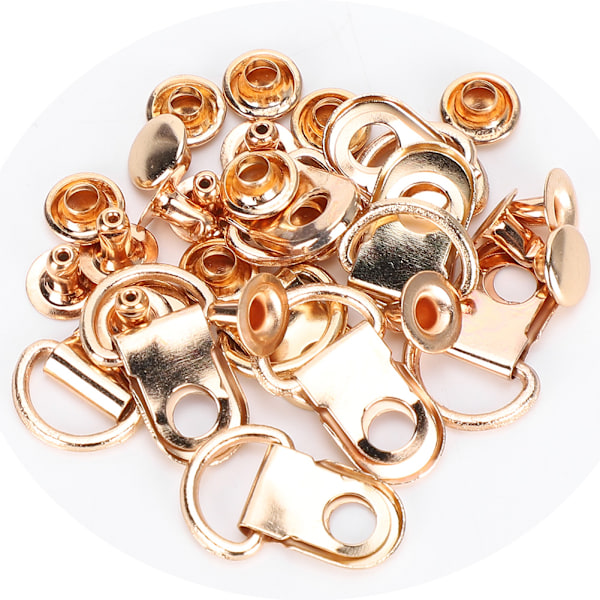 100 sæt snørebånds-øje med D-ring og spænde i messing til sko, lædertasker, gør-det-selv-nitteværktøj, guld, 9 x 14 mm