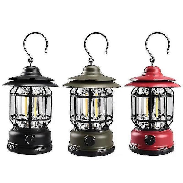 USB Uppladdningsbar Campinglykta Flamlampa - Utomhus Cob Lykta Retro Campinglampa Ljus Armégrön