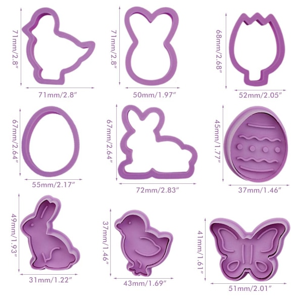 9PCS/Set Påskformar Plast Djur Biscuit Cutter Cartoon Kanin Mögel Bakverktyg Cupcake DIY Tillbehör