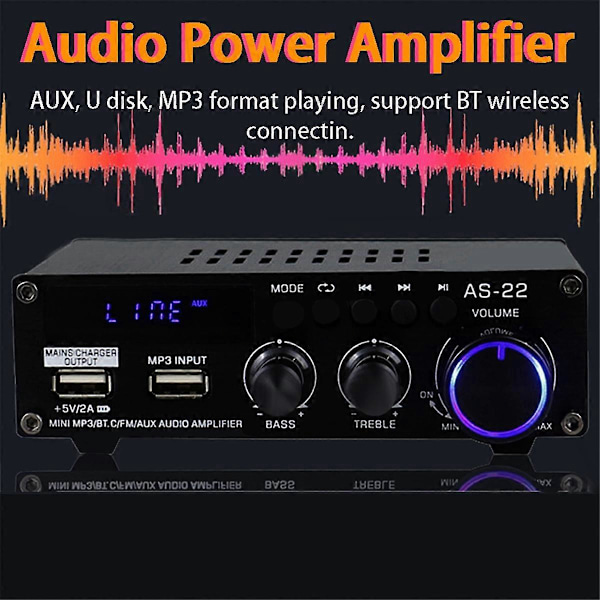 AS22 HiFi Digital forsterker 30Wx2 2.0 Kanal Bil Bluetooth EU Plugg