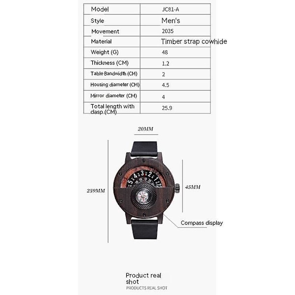 Luonnonpuinen Kvartsi Miesten Rannekello - Kompassi-tyyli, Kiertävä Taulu, Käsintehty, Lahjapakkaus Mukana
