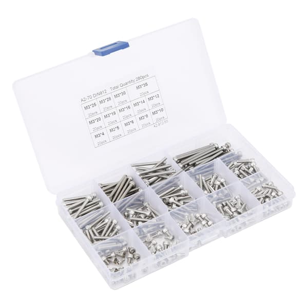 Sekskantskrue 304 Rustfritt Stål MultiLengde Kombinasjonssett Spikersortiment Kit (280 stk (M3))