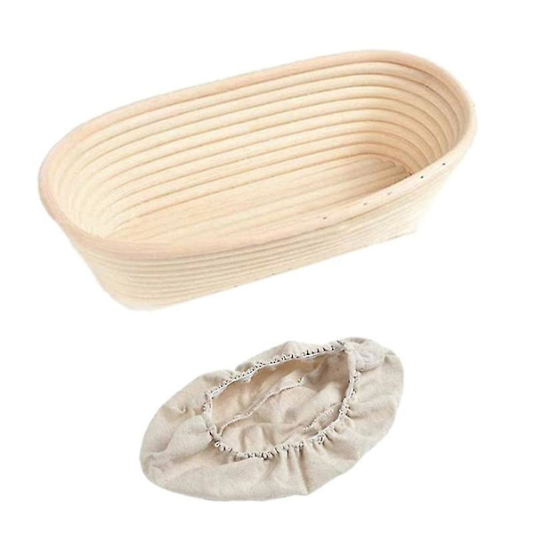 Oval Rattan Bröd Jäsningskorg med Tygöverdrag och Skrapa 15X8X5cm