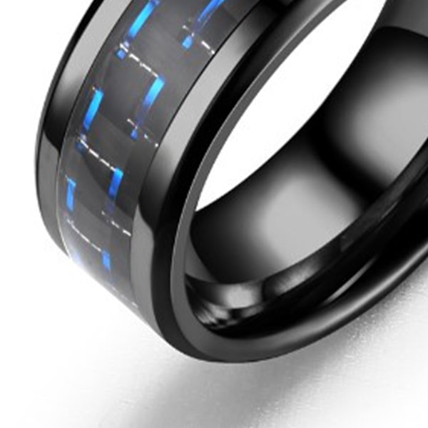Svart unisex fingerring blå linje praktisk robust säker titanstålsring för hem arbete dejting