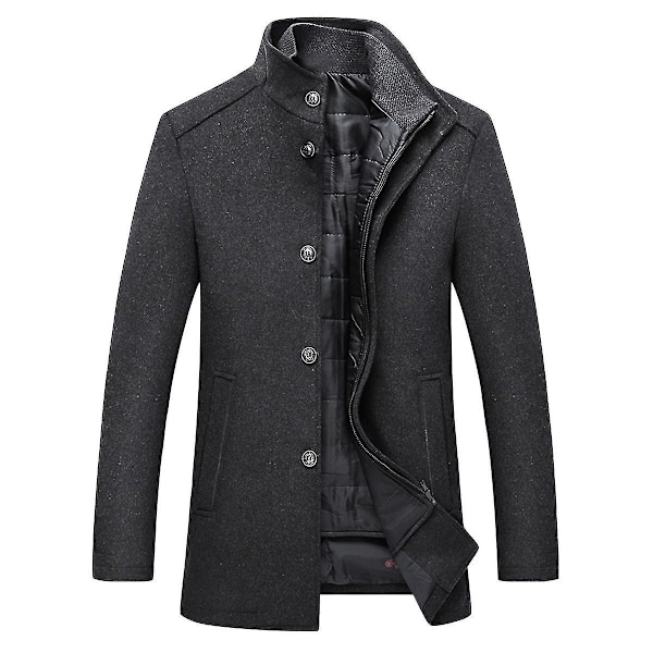 Vintermænds uldfrakke med tyk vest, stående krave, enkeltbryst, mørkegrå, 2XL