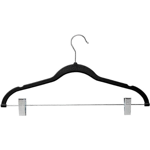 10-pack Klädhängare med Clips Svarta Sammetshängare för Kläder