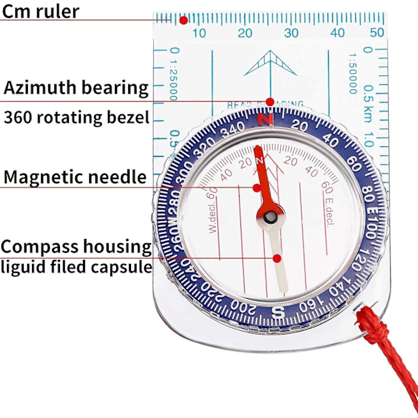 Speiderkompass Orienteringskompass for fotturer, fiske og camping 72*51*10.5mm