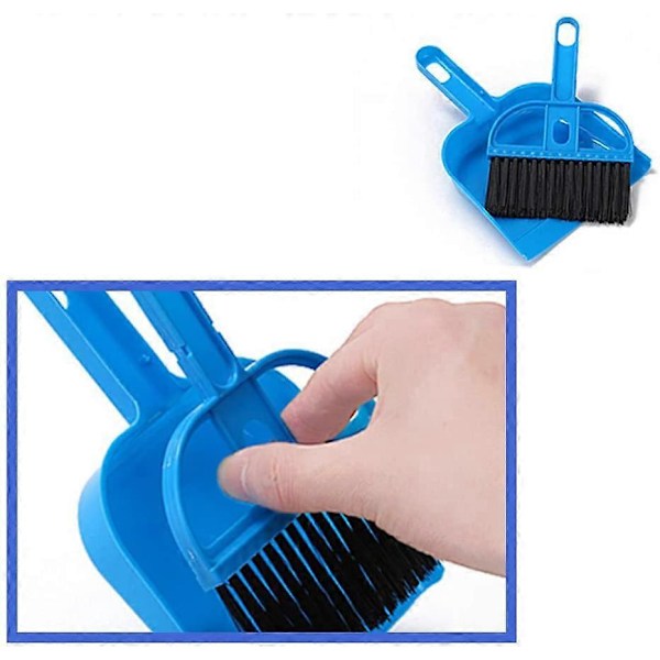 Mini Sopborste Set Portabel Plastborste Set (blå) används för Burrengöring av alla Smådjur, Marsvin, Kaniner, Hamstrar, Reptiler