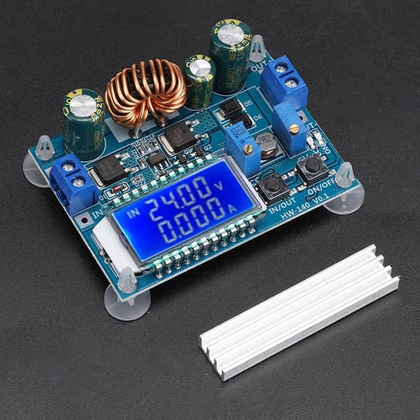 Askeltava/alaspäin askeltava virtalähdemoduuli LCD-näytöllä ja jännitteen/virran säädöllä