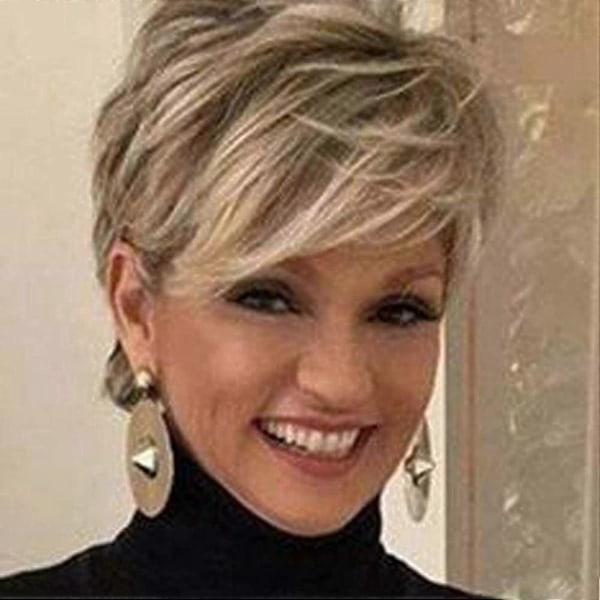 Kort Blond Peruk Dam Naturlig Blond Kort Pixie Peruk Syntetisk Hårperuk för Kvinnor (Blond Mix Brun)