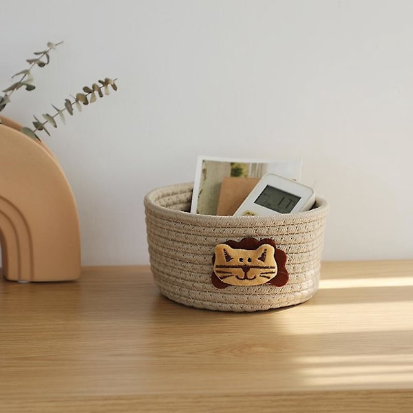 Vous Baby Oppbevaringskurv i Bomull med Katt Trykk - B19 x H9,5 cm - Liten Oppbevaringskurv for Tøy, Leke og Tepper - Oppbevaringskurv for Bad, Li